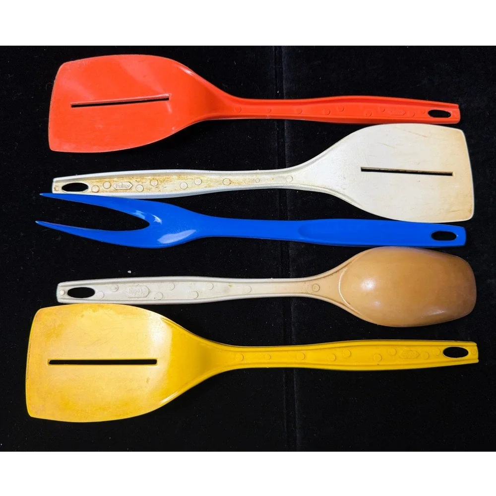Vintage Foley Nylon Kitchen Utensil Set 5pc Spatulas Spoon Fork Multi Color MCM
